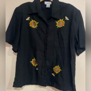 VTG Anna Maxwell Petite 2XWP button down linen blend sunflower bumblebee boho